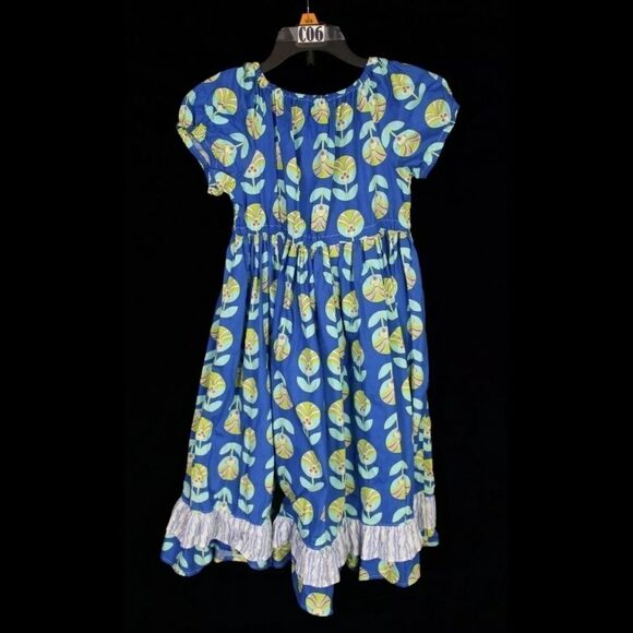 BOUTIQUE HANDMADE GIRLS SZ 8 BLUE RUFFLE FLORAL DR - Picture 1 of 6